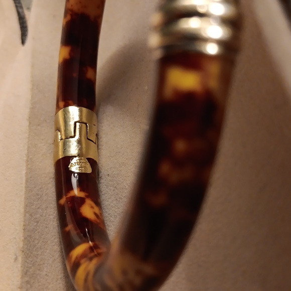 🔥 VINTAGE FLLi Mennegatti 18K GOLD & TORTOISE SHELL LACQUERED BANGLE HINGED - Picture 9 of 13